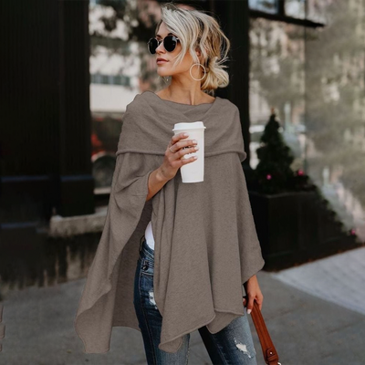 Coffee Plain Round Neck Long Sleeve Top