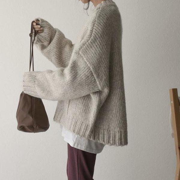 Oversized Beige Pocket Front Sweater