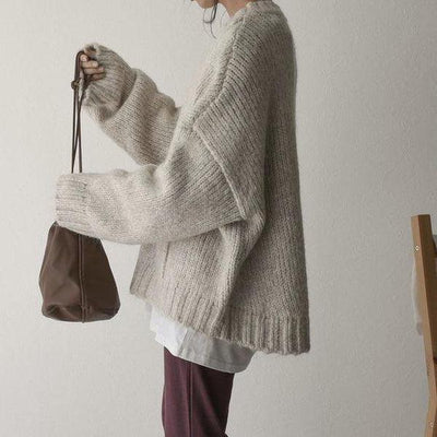 Oversized Beige Pocket Front Sweater