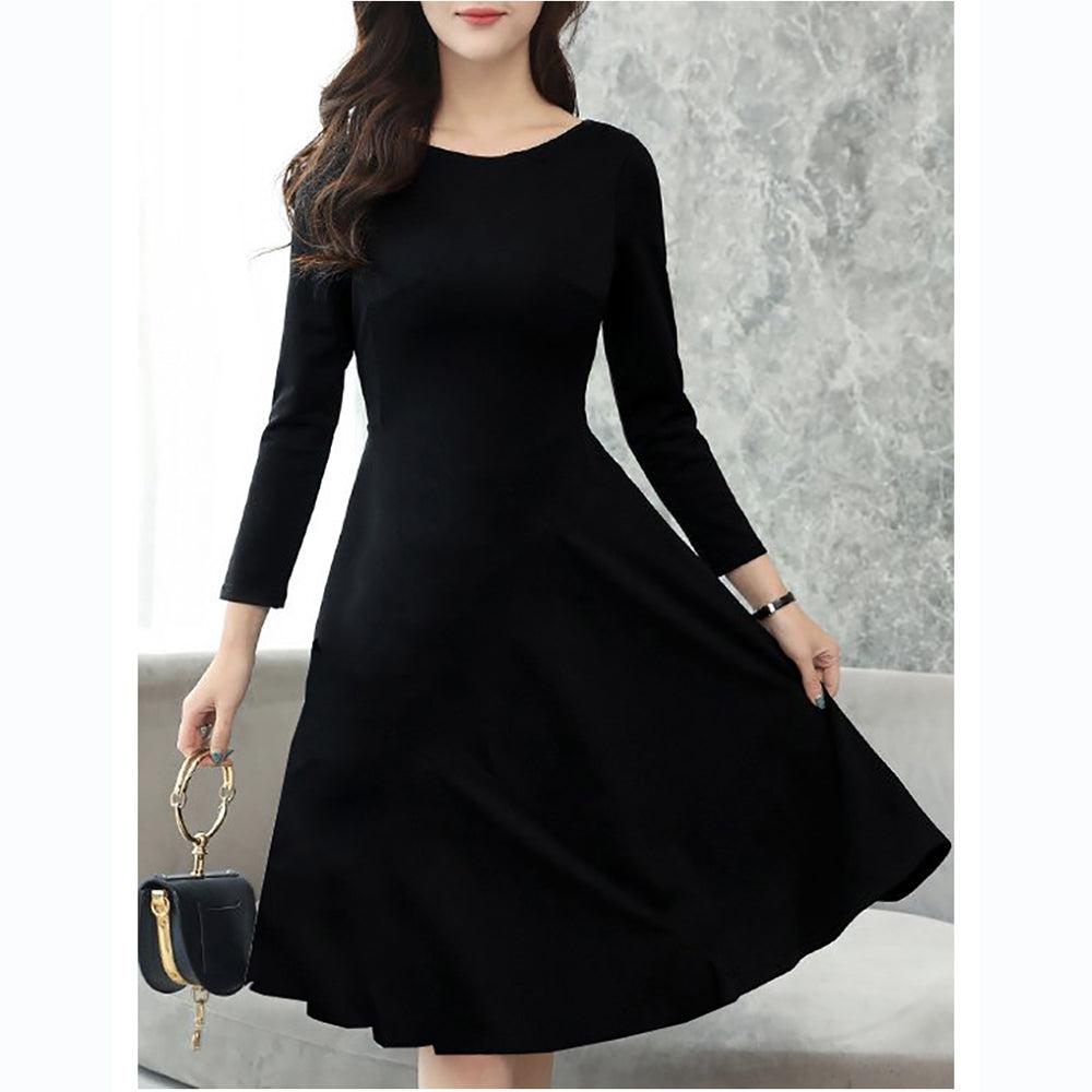 Janny | Unique Black Plain Long Sleeve Mini Dress