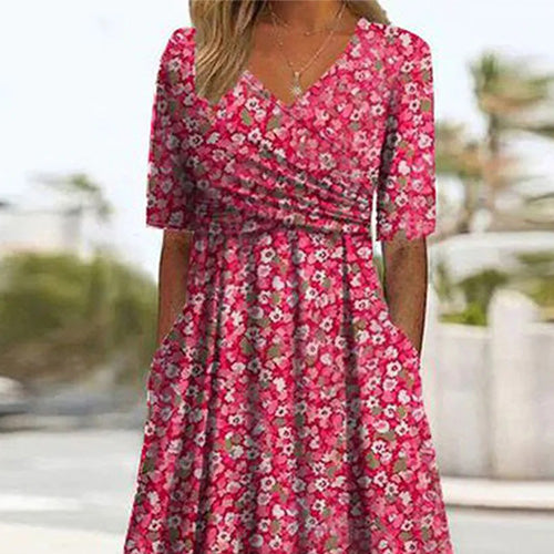 Yuna | Sweet Floral Print Short Sleeve Midi Dress