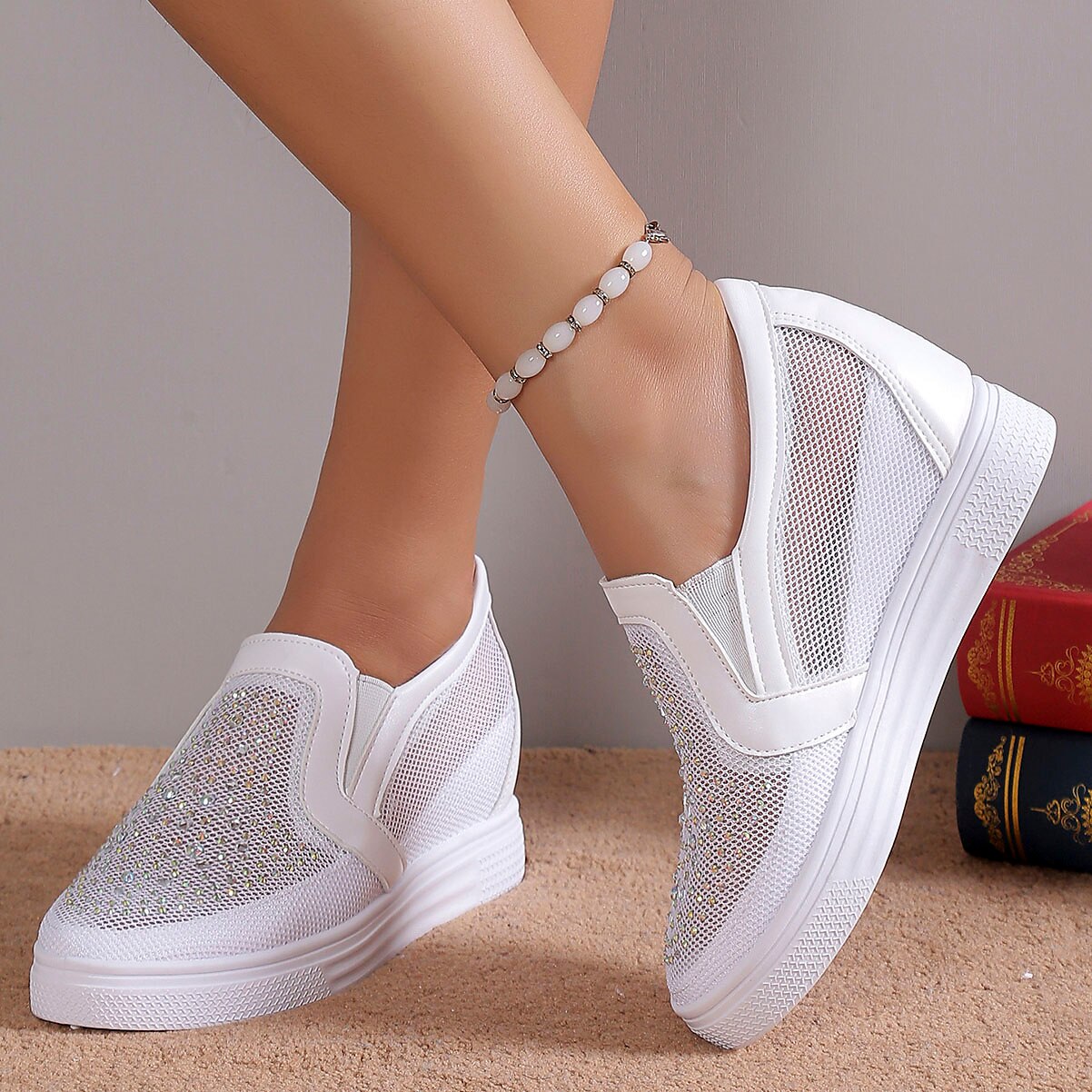 Women's sneakers with white crystals