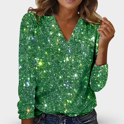 Claudia™ - Chic Sparkling V-Neck Diamond Blouse