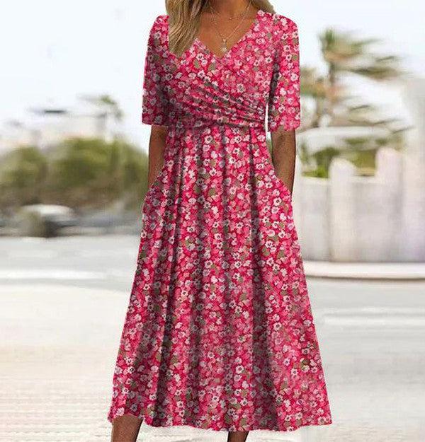 Yuna | Sweet Floral Print Short Sleeve Midi Dress