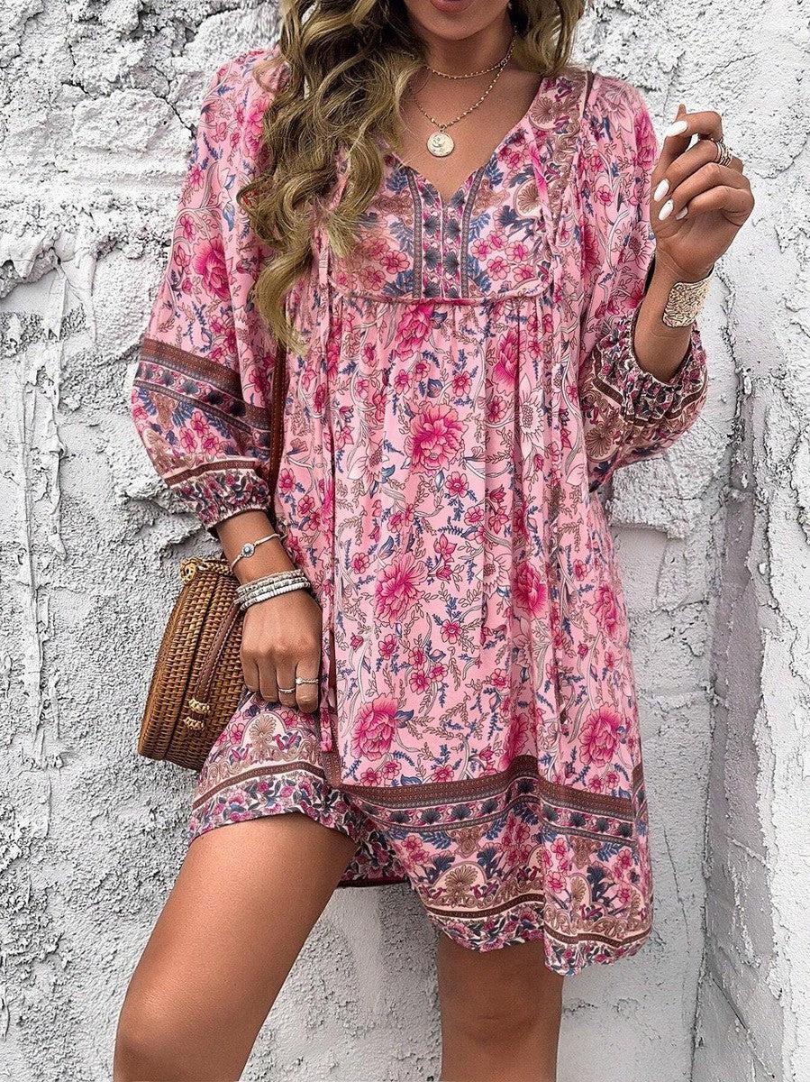 Luna | Sweet Print V-Neck Mini Dress