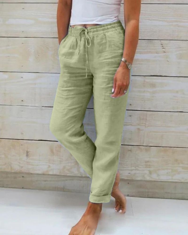 ADALA - Pants with elastic waistband in cotton and linen