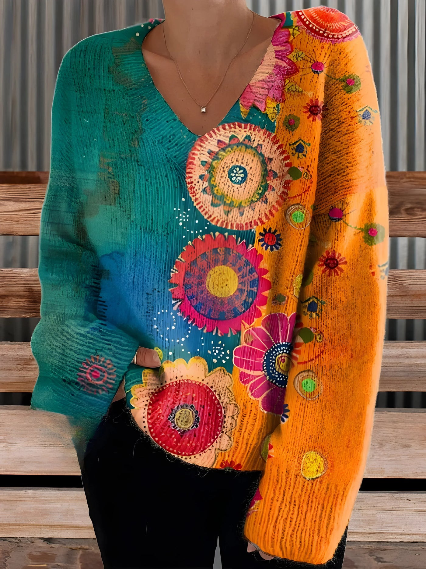 Ella– Artistic Multi-Print Sweater