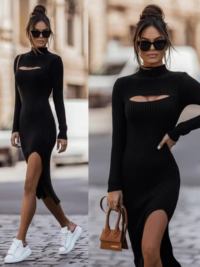 Terry – Long dress with slit in knit