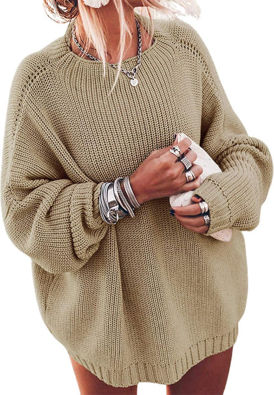 Ugerlov Women's Oversized Sweaters Batwing Sleeve Mock Neck Jumper Tops Chunky Knit Pullover Sweater