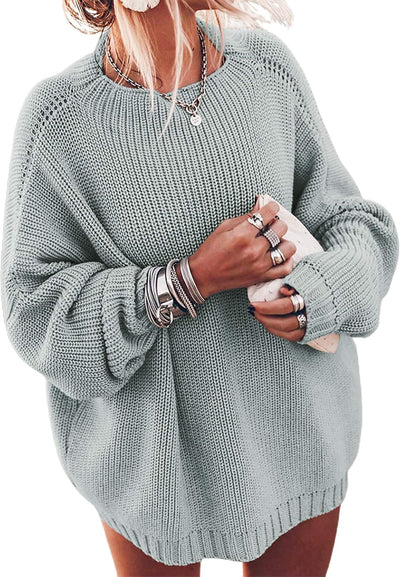 Ugerlov Women's Oversized Sweaters Batwing Sleeve Mock Neck Jumper Tops Chunky Knit Pullover Sweater