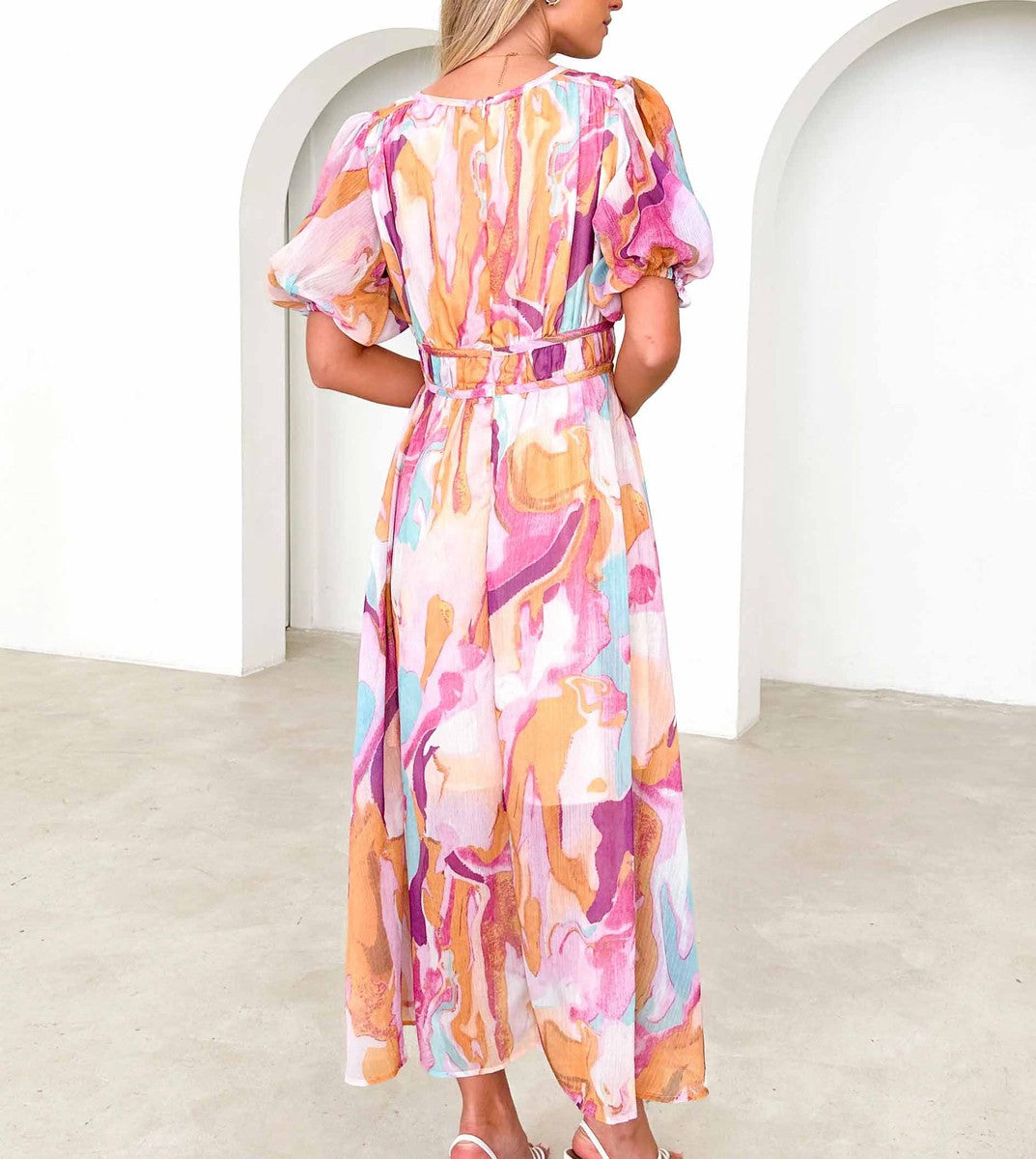 Selin | Sweet Short Sleeve Pink Maxi Dress