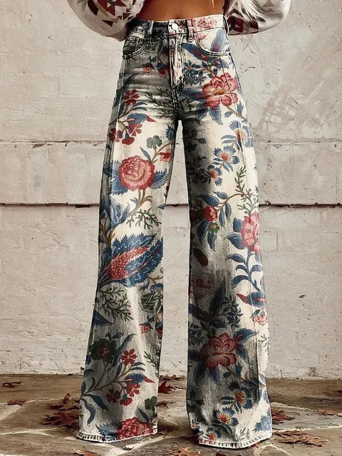 LIRA | CASUAL VINTAGE PRINT WIDE-LEG PANTS