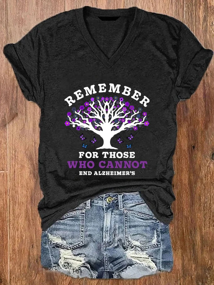 Women's Remember For Those Who Cannot Dementia Alzheimer's Disease Awareness printed V-neck T-shirt