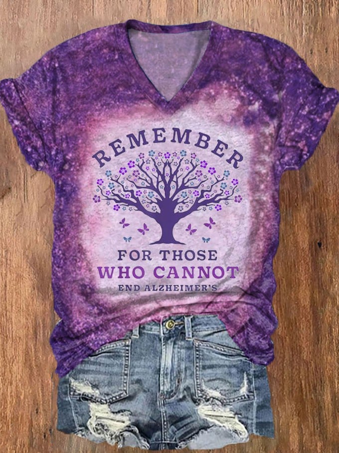 Women's Remember For Those Who Cannot Dementia Alzheimer's Disease Awareness printed V-neck T-shirt