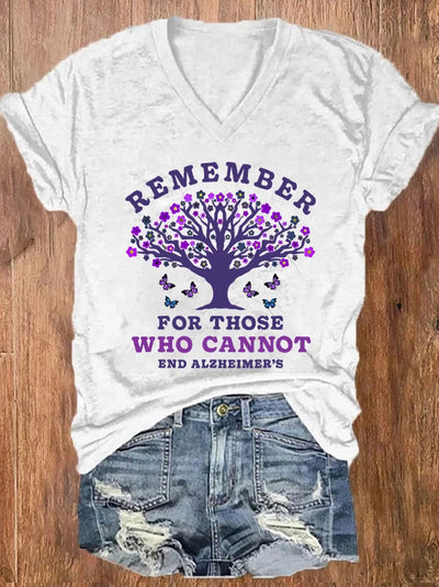 Women's Remember For Those Who Cannot Dementia Alzheimer's Disease Awareness printed V-neck T-shirt