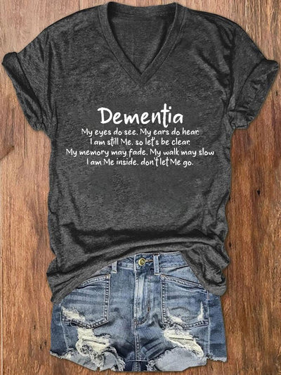 Women's Dementia Alzheimer's Disease Awareness Printed V-Neck T-Shirt