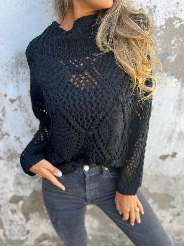 Knitted sweater with a round neckline