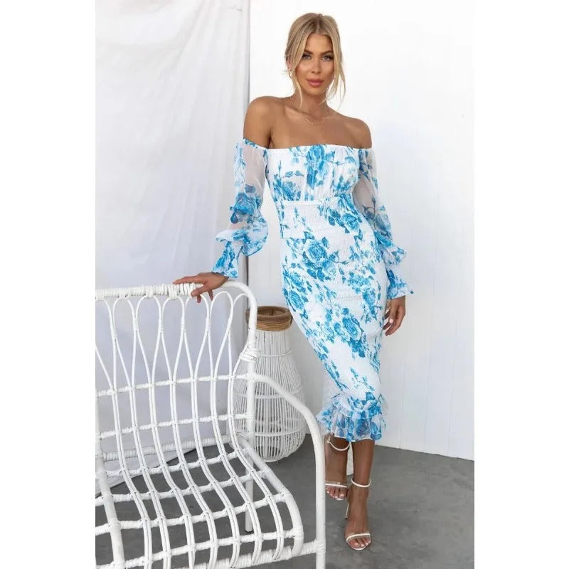 Claire Off Shoulder Patterned Tube Dress