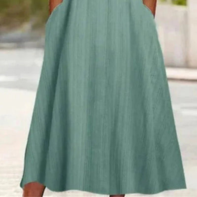 Janet | Green Plain Side Pocket Midi Dress