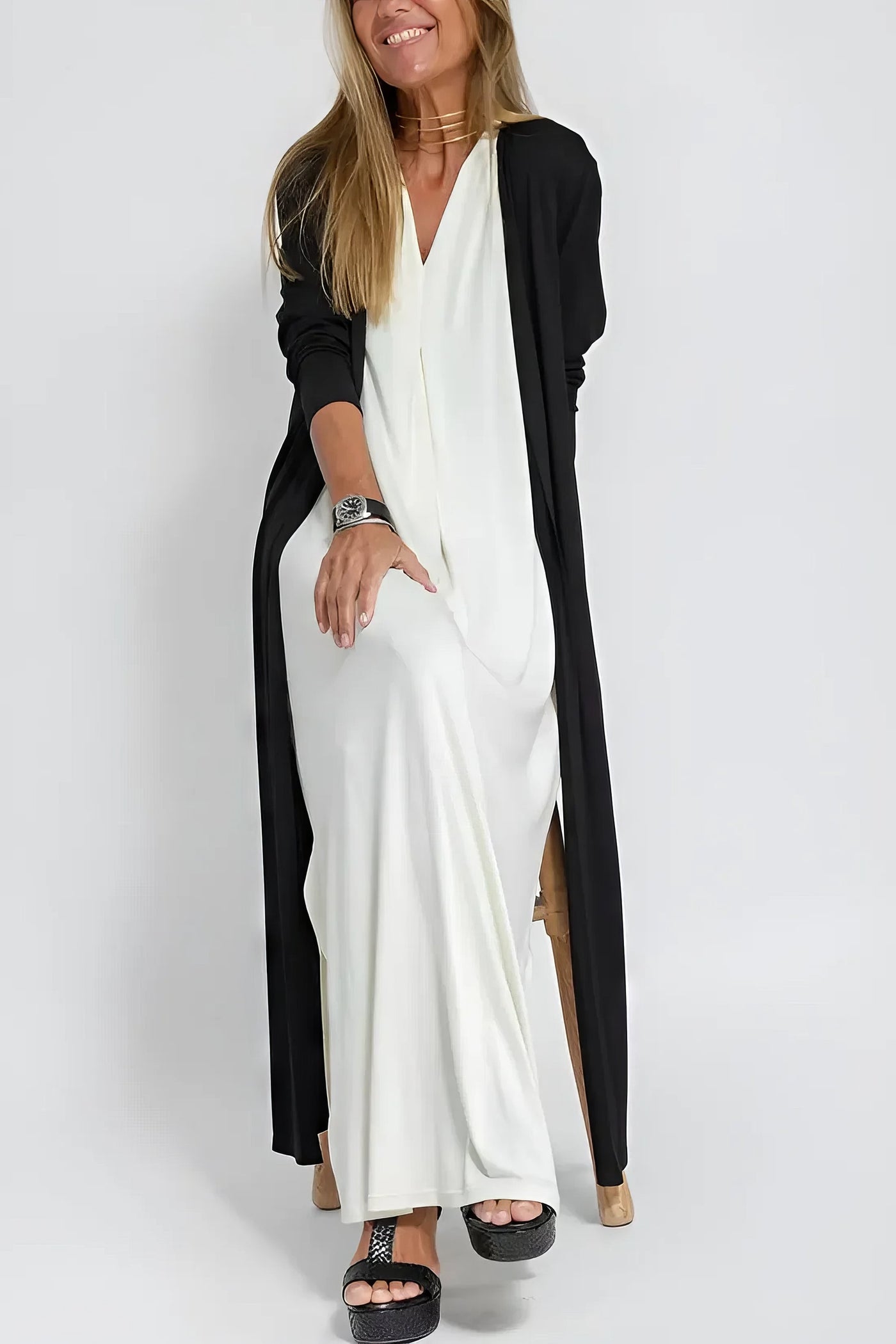 Elegant long dress + matching cardigan FREE GIFT