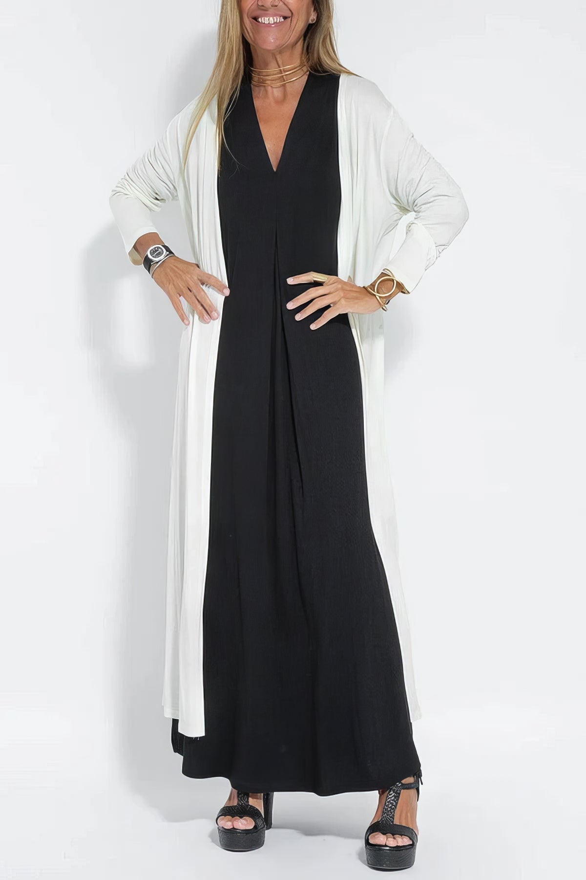 Elegant long dress + matching cardigan FREE GIFT