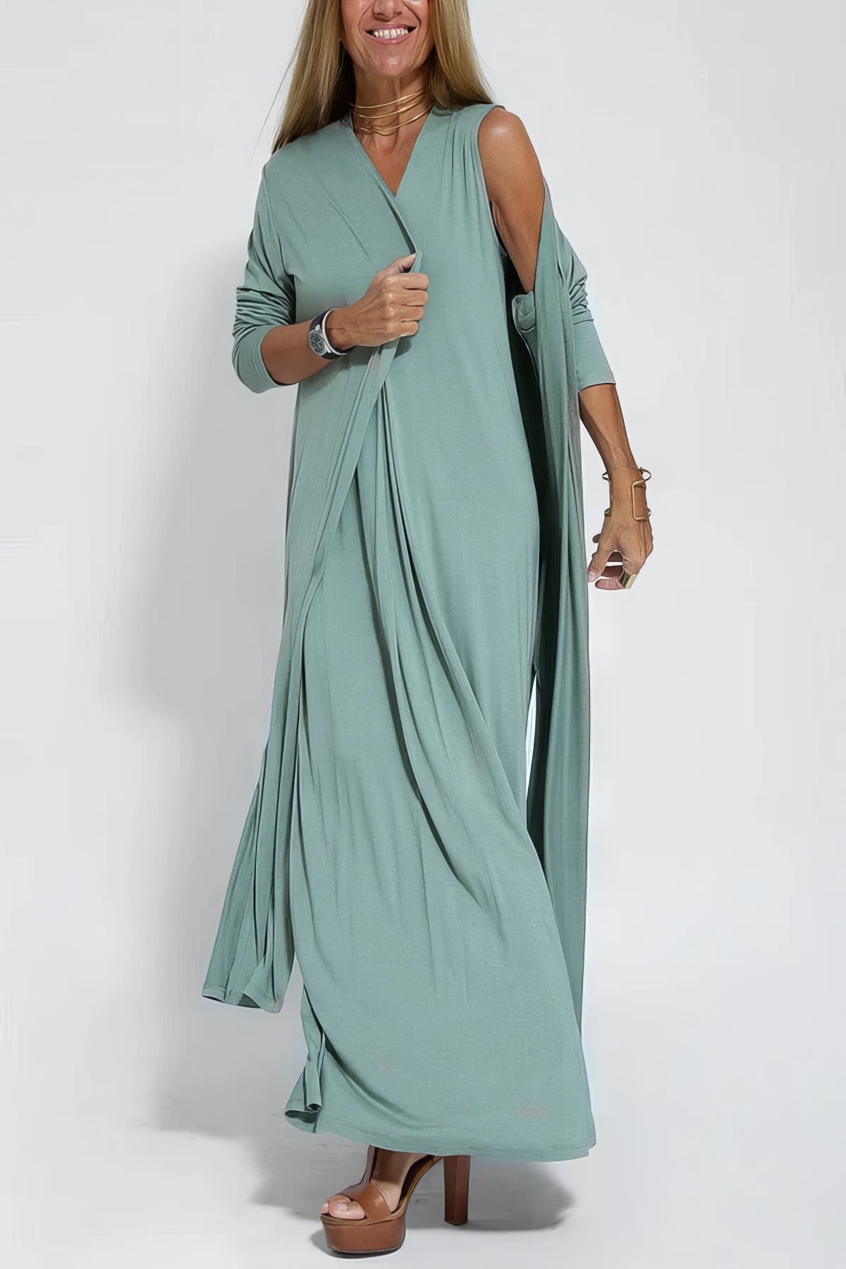 Elegant long dress + matching cardigan FREE GIFT