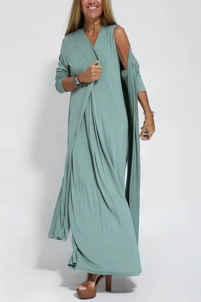 Elegant long dress + matching cardigan FREE GIFT